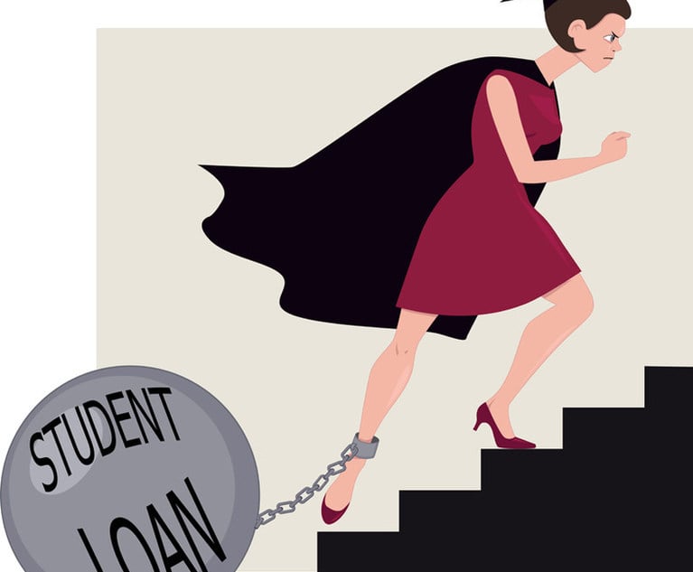 Student dragging "student loan" ball and chain
