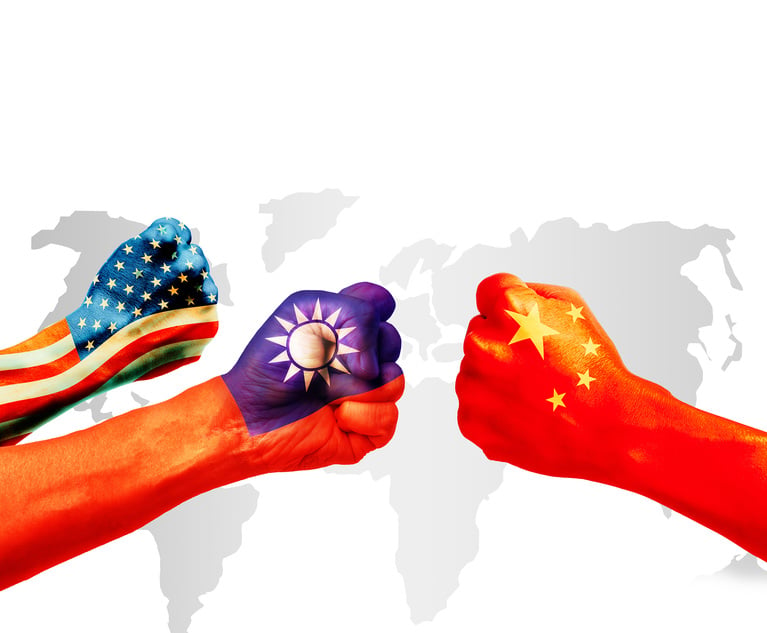 Fists with flags of China, Taiwan and the USA