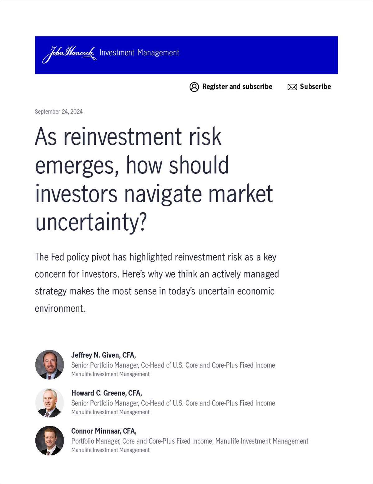 As Reinvestment Risk Emerges, How Should Investors Navigate Market Uncertainty? link