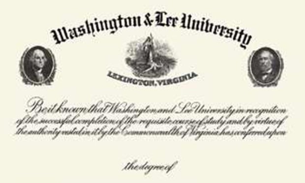Washington & Lee University diploma.