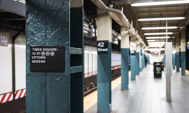 Empty 42nd street subway station during the COVID pandemic in New York City. Photo: Ryland West