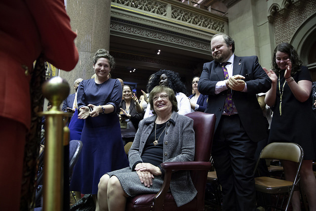 Barbara Underwood is applauded at the state Legislature after her appointment as New York's 66th Attorney General.