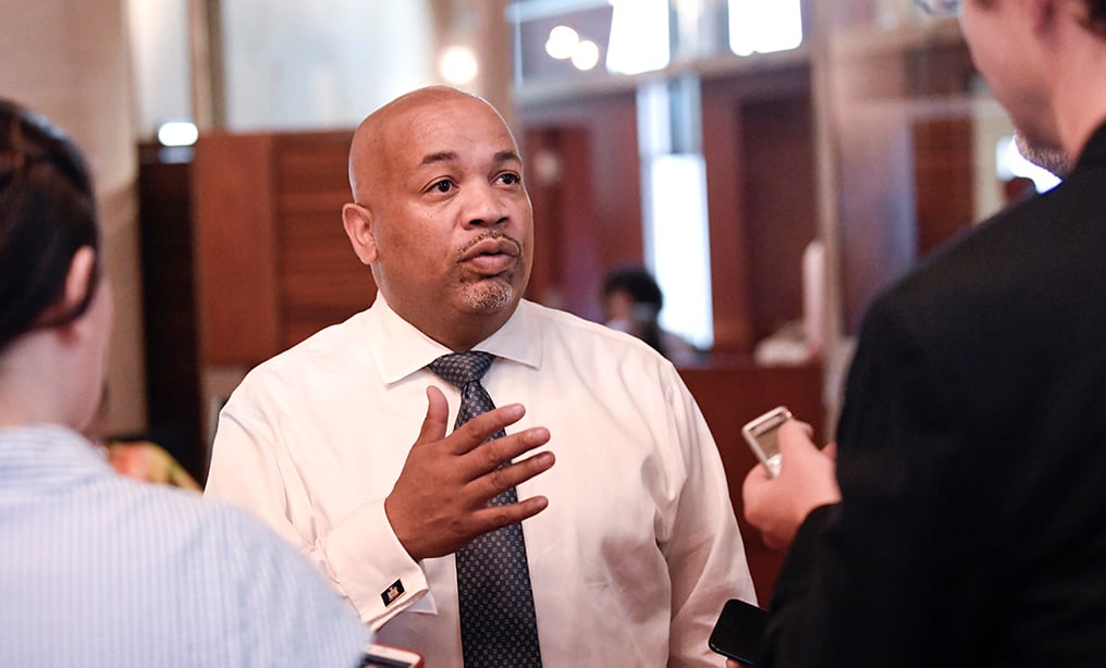 Assembly Speaker Carl Heastie, D-Bronx, speaks to reporters outside the Assembly Chamber at the state Capitol in Albany on Wednesday. 