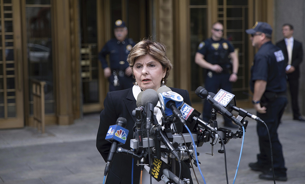 Gloria Allred, an attorney representing some of Jeffrey Epstein's alleged victims, addresses the media after attending a preliminary conference in the sexual misconduct trial of Jeffrey Epstein at the federal court in Manhattan today.