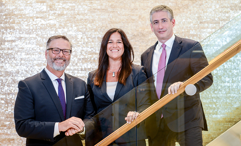 From left, partners Jeff Hammel, global co-chair of securities litigation and professional liability practice, Jamie Wine, former global chair of litigation and trial department, and Andrew Clubok, global co-chair of securities litigation and professional liability practice (Photo by David Handschuh, NYLJ)  .