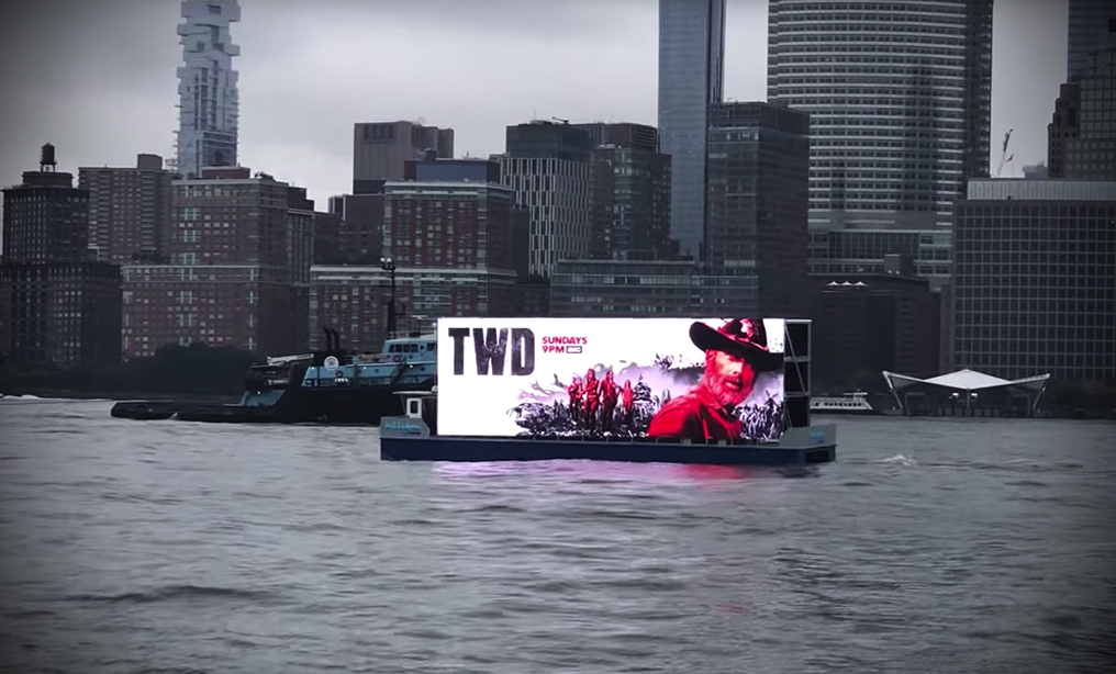 Floating billboard on the Hudson River. Photo: YouTube