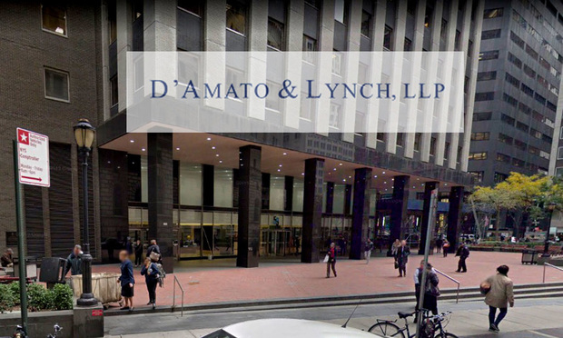 D'Amato & Lynch Says Its Insurer Won't Cover Suit Over Misplaced 1 Million