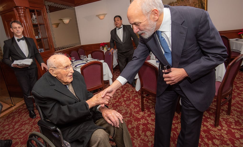 Mordie Rochlin celebrated his 107th birthday with friends, colleagues and family members at the Toledo Restaurant in New York on Thursday, December 5, 2019. Photo: Russ DeSantis