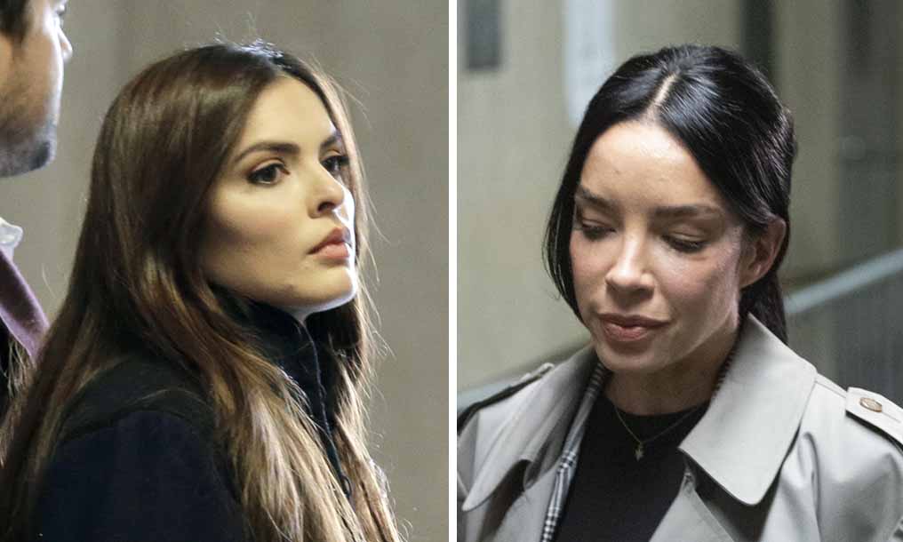 Talita Maia, left, and Mexican model Claudia Salinas, right, leave court after testifying in Harvey Weinstein's rape trial on Monday, Feb. 10 in New York. Photos: Seth Wenig and Mark Lennihan/AP