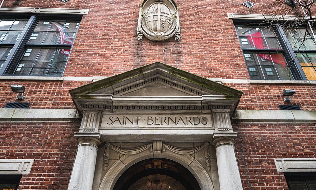 The stone entry to Saint Bernard's boys' school in Manhattan. Photo: Ryland West/ALM