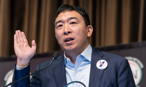 Democratic Presidential candidate Andrew Yang speaks during National Action Network 2019 convention at Sheraton Times Square.