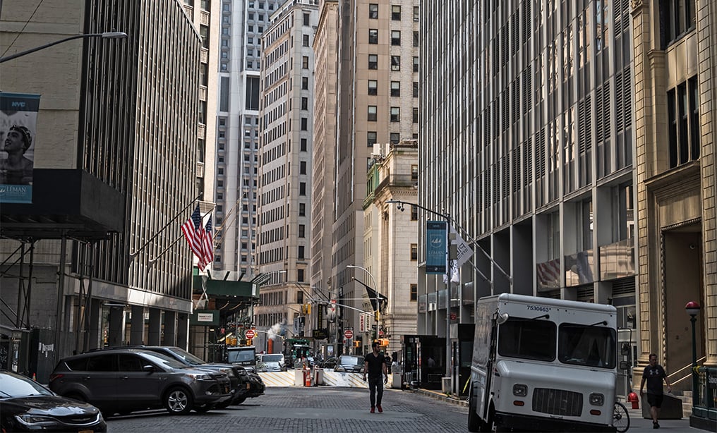 Manhattan’s Financial District on Friday. The city is moving into phase two of the state’s reopening scheme. Photo: Ryland West/ALM