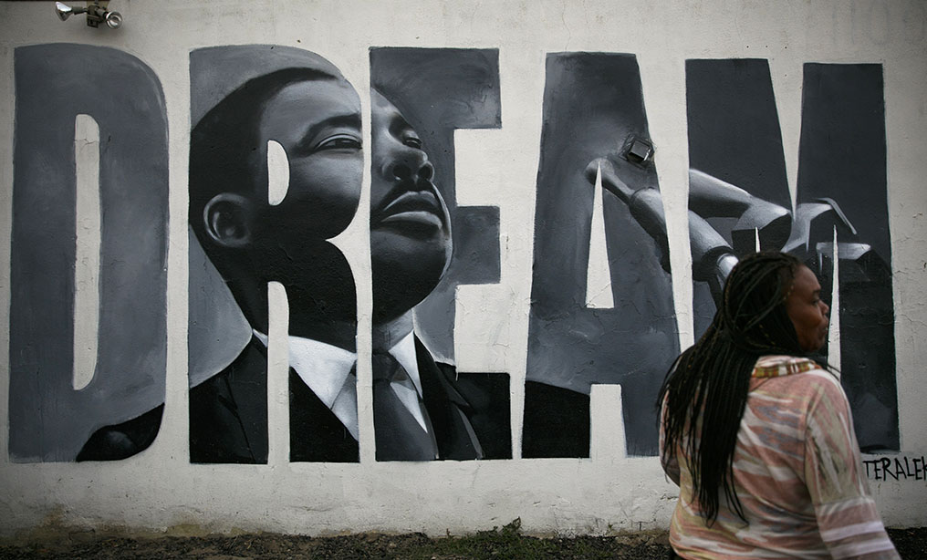 A mural depicting Martin Luther King Jr. in the Watts neighborhood of Los Angeles. Photo: Jae C. Hong/AP
