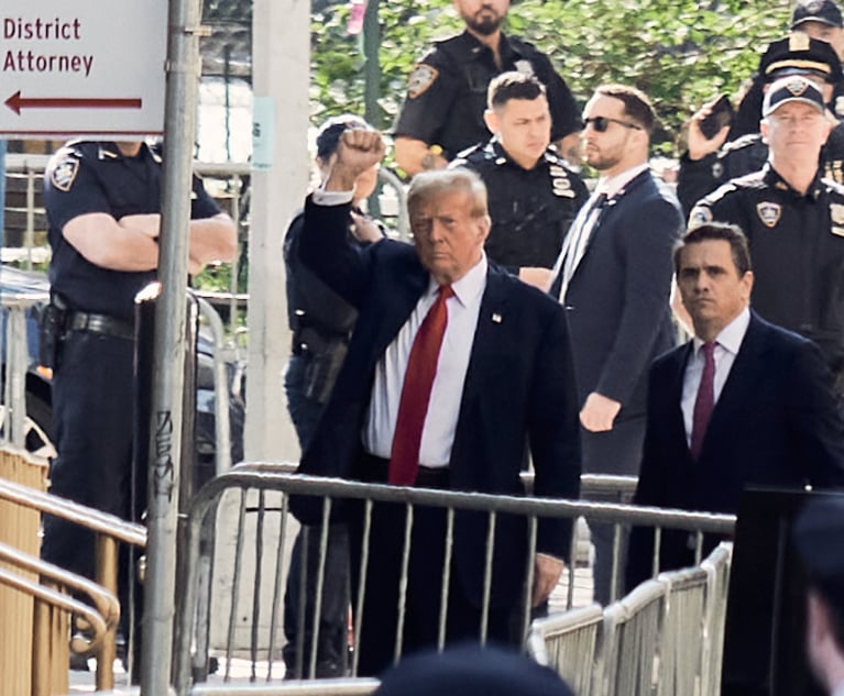 Former president Donald Trump arrives at 100 Centre Street for the start of his New York criminal trial on April 15, 2024. 