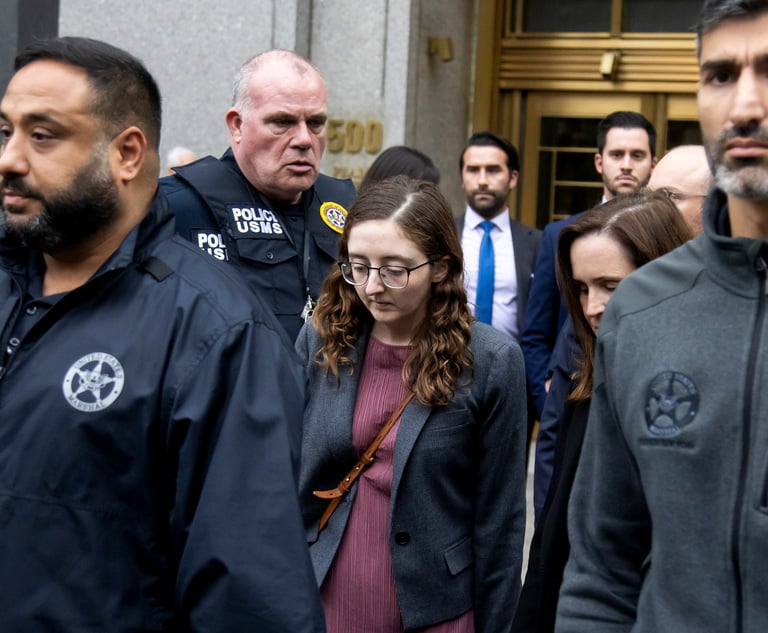 Caroline Ellison, former chief executive officer of Alameda Research LLC, center, exits court in New York, US, on Tuesday, Sept. 24, 2024. Ellison was sentenced to 24 months in prison and ordered to forfeit $11 billion by a federal judge for her role in the FTX collapse, despite helping prosecutors in the conviction of Sam Bankman-Fried, her former boss and boyfriend. Photo: Michael Nagle/Bloomberg