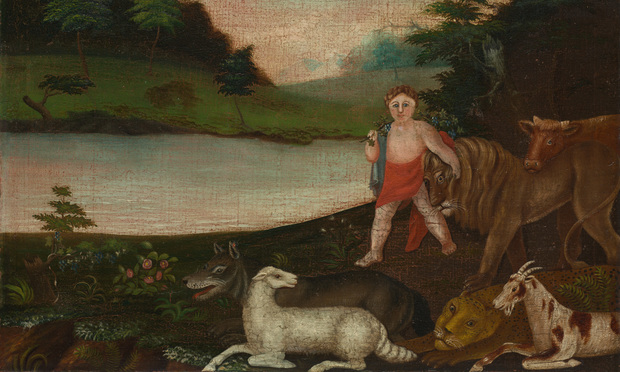 The Peaceable Kingdom, by Edward Hicks (1780–1849). Oil on canvas. Between 1816 and 1818.