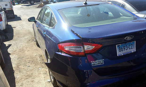 Scott Mumley was driving this Ford Fusion when he was rear-ended on the Berlin Turnpike.
