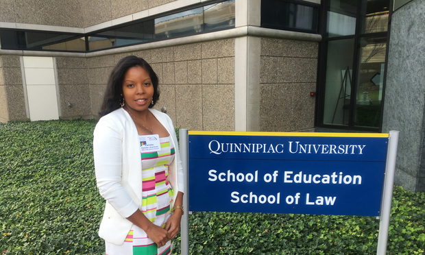 Christine Jean Louis, chair of the Diversity and Inclusion Summit Committee, at the summit on the campus of Quinnipiac University School of Law