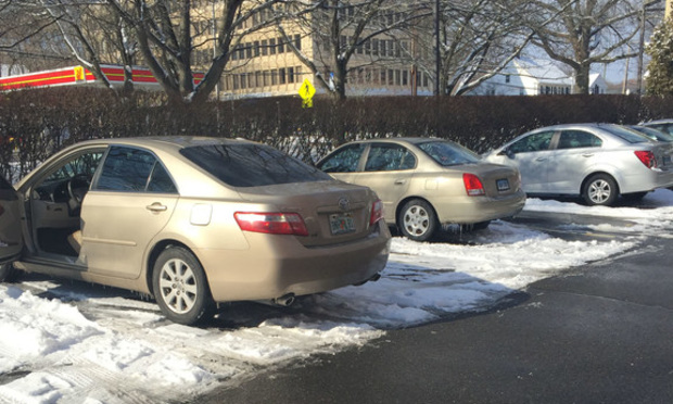 Danbury resident Andres Reyes injured his eye and left shoulder after he fell on accumulated ice after getting out of this 2008 Toyota Camry in his apartment complex. He recently settled his lawsuit for $190,000.