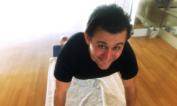 Attorney Sergei Lemberg does both Bikram yoga and Hot hiit pilates several times a week. Here he is during a Hot hiit pilates class on Friday.