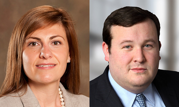 (L to R) Jessica Slippen, attorney at Mitchell & Sheahan and Christopher Houlihan, associate at Hartford offices of RisCassi & Davis.