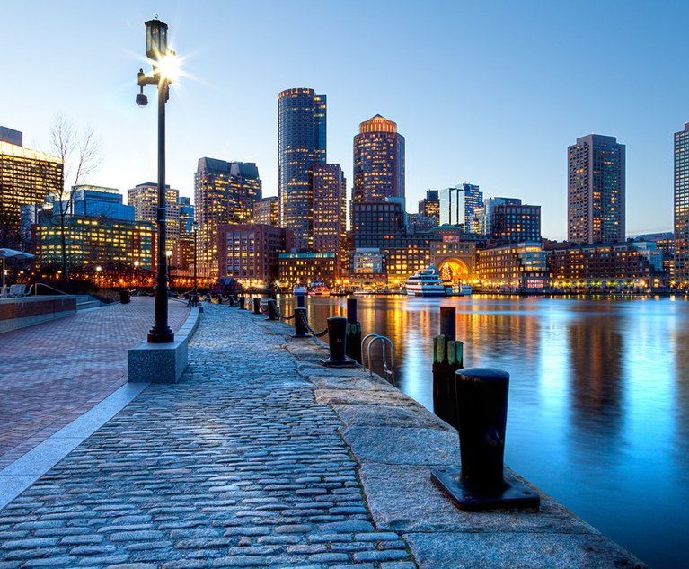 Boston Harbor and Financial District in Boston, Massachusetts.