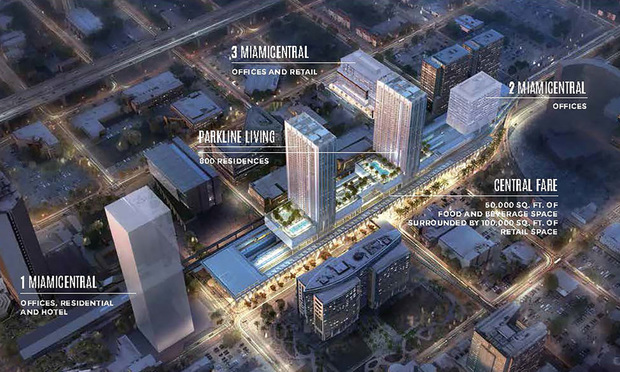 The MiamiCentral office towers are part of the six-block project that will feature 800-plus apartments, a retail center and Brightline’s downtown Miami station.