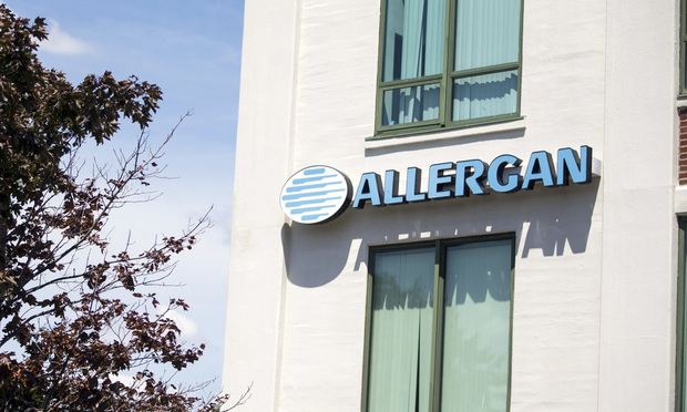 Allergan signage displayed on the exterior of the company's office in Medford, Massachusetts. Photographer: Scott Eisen/Bloomberg