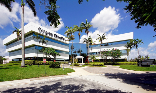 The three-story Congress Office Park building at 220 Congress Park Dr. in Palm Beach County. Courtesy photo.