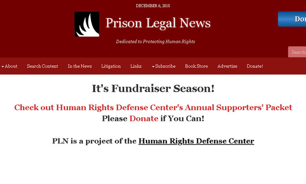 Screenshot of Prison Legal News' website.