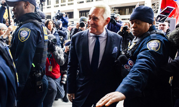 Former Trump adviser Roger Stone arrives for his arraignment hearing in Washington, D.C., on Jan. 29, 2019. Photo by Diego M. Radzinschi/ALM