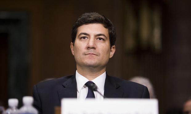 Rodolfo Armando Ruiz II testifies before the Senate Judiciary Committee during his confirmation hearing to be U.S. District Judge for the Southern District of Florida, on Wednesday, June 20, 2018. Photo: Diego M. Radzinschi/ALM.