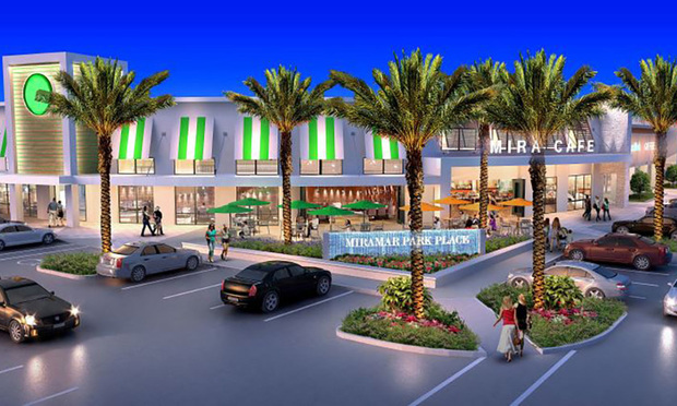 A rendering of Miramar Park Place retail development to rise on 7 acres next to Altman Cos.' Altis multifamily project in Miramar.