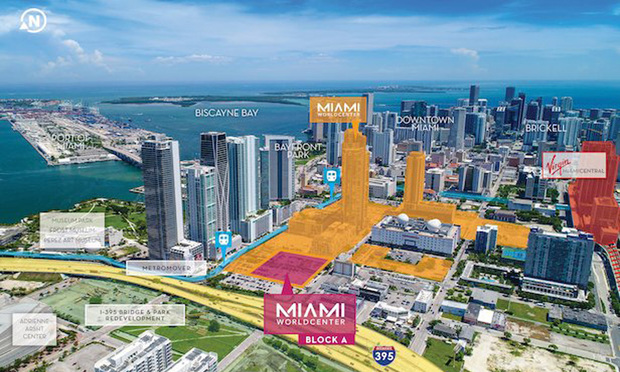 Aerial rendering of the Miami Worldcenter project in Downtown Miami.