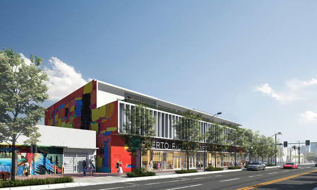 A rendering of Moishe Mana's three-story Puerto Rican Chamber of Commerce and County Office building project to rise at 2900 NW Fifth Ave. in Miami's Wynwood.