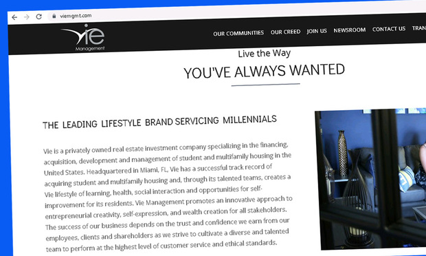 Screenshot of Vie Management's website