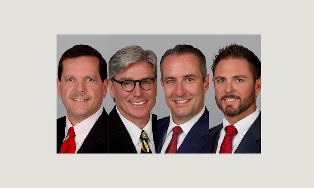 from left, Cushman & Wakefield executive directors Richard Etner Jr. and Chris Metzger in Boca Raton. Christopher Thomson in West Palm Beach, and director Matthew G. McAllister in Boca Raton.
