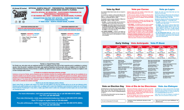 Presidential Preference Primary Election sample ballot for Florida.