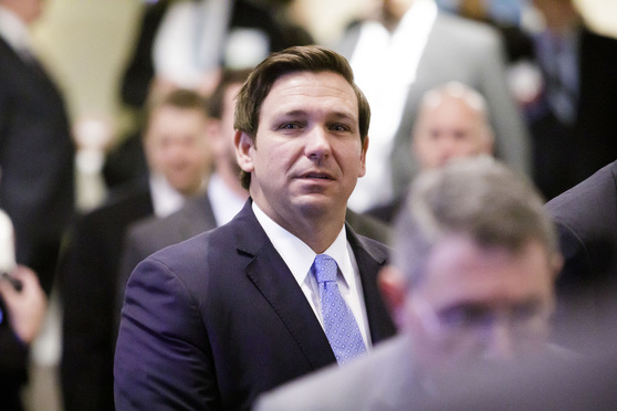 Florida Governor Ron DeSantis gives opening remarks at the Federalist Society Annual Lawyers Convention at the Mayflower Hotel in Washington, on Thursday, November 14, 2019.