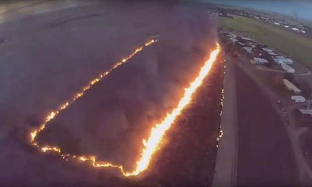 aerial footage of pre-harvest burns near Belle Glades, Fl.