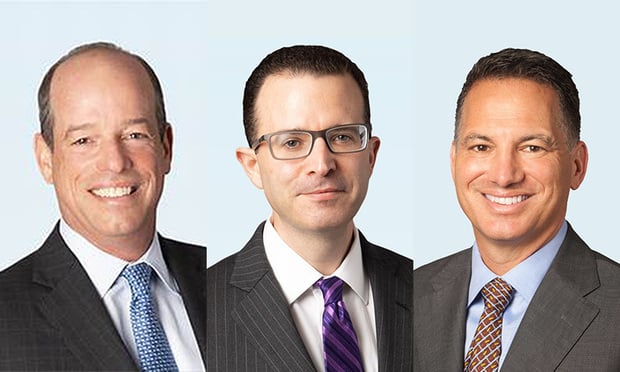 U.S. Bankruptcy Court for the Southern District of Florida Judge Peter Russin; Eric Ostroff, managing partner, and Mark S. Meland, partner and cofounder of Meland & Budwick. (Photo: Courtesy Photo)