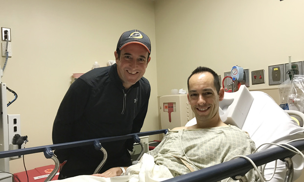 Michael Haggard of the Haggard Law Firm (left) before his brother in law Allen Buckhalt (right) donated a kidney to him at Tampa General Hospital in 2016. Courtesy photo