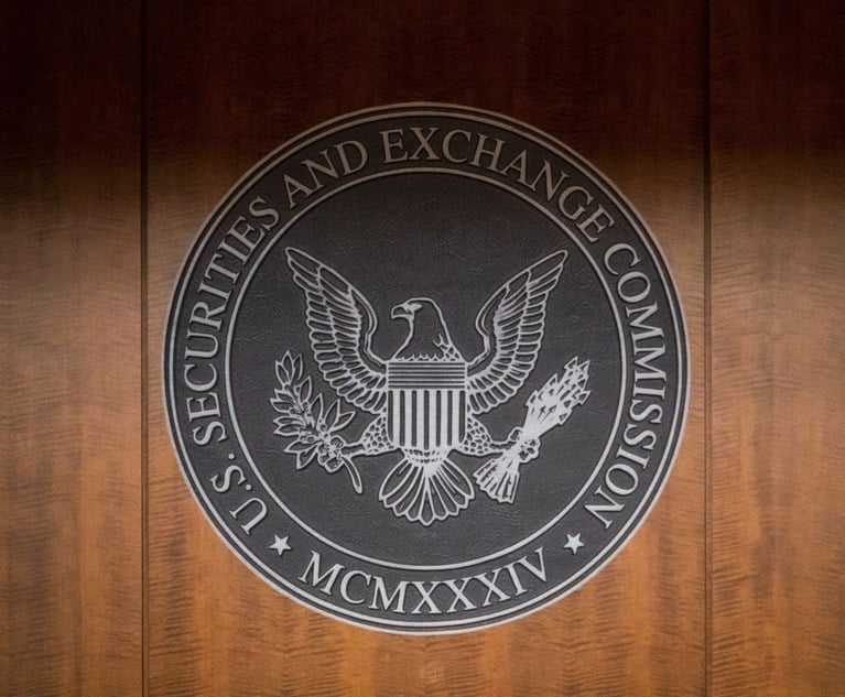 U.S. Securities and Exchange Commission seal in Washington, D.C. January 5, 2019. Photo: Diego M. Radzinschi/ALM.