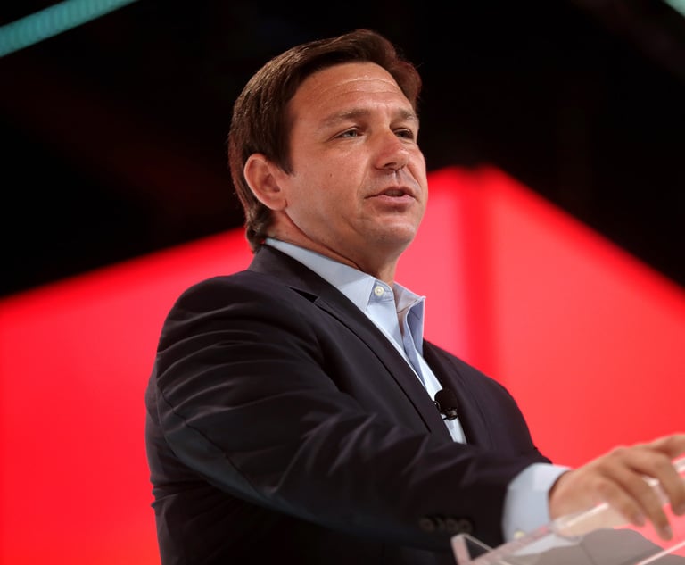 Governor Ron DeSantis speaks to attendees at the 2021 Student Action Summit hosted by Turning Point USA at the Tampa Convention Center in Tampa, Florida.  Credit: Gage Skidmore via Wikimedia Commons