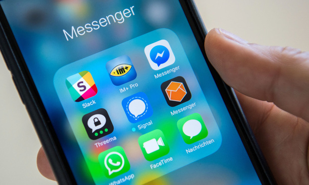 The instant messenger apps 'Slack', 'IM+ Pro', 'Facebook Messenger', 'Threema', 'Signal', 'Protonet Messenger', 'WhatsApp' and 'Apple Nachrichten' can be seen on a mobile phone in Berlin, Germany, 24 June 2016.