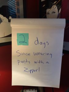 2 days since wearing pants without a zipper on Zoom.