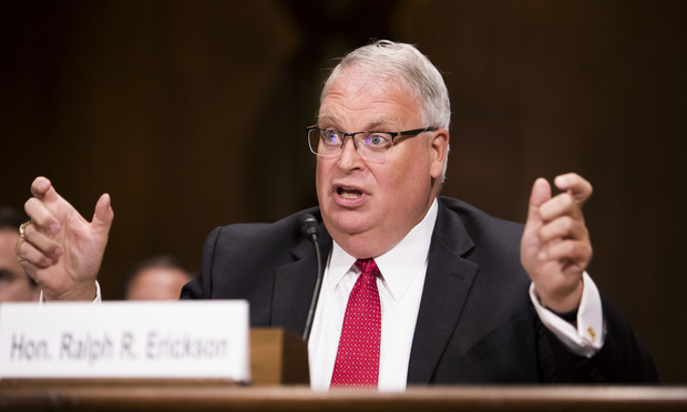 Ralph Erickson testifies before the Senate Judiciary Committee during his confirmation hearing to be a judge on the Eighth Circuit Court of Appeals.