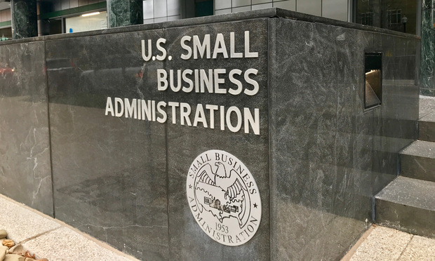 WASHINGTON, DC - JANUARY 12, 2019: SBA - SMALL BUSINESS ADMINISTRATION sign emblem seal at headquarters building entrance.