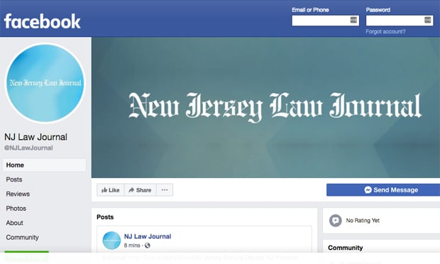 A screenshot of the Facebook page of the New Jersey Law Journal.
