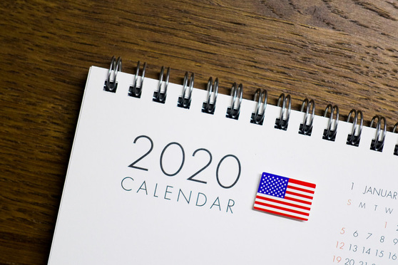 United States Flag on 2020 Calendar.